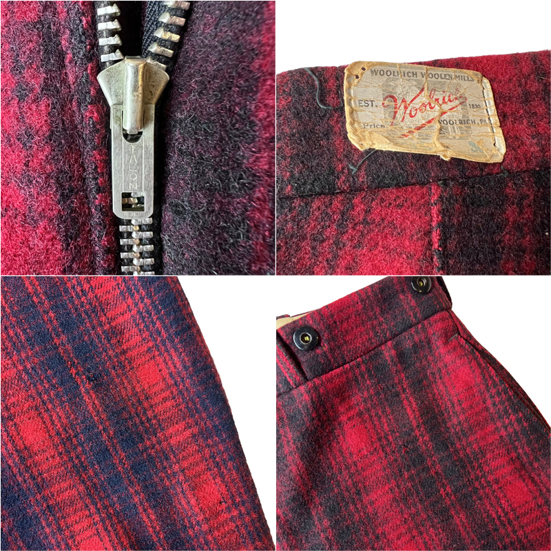 50s Woolrich チェック ウール ハンティング パンツ / 50年代 ビンテージ マッキーノ ウールリッチ 赤 黒 TALON_画像7