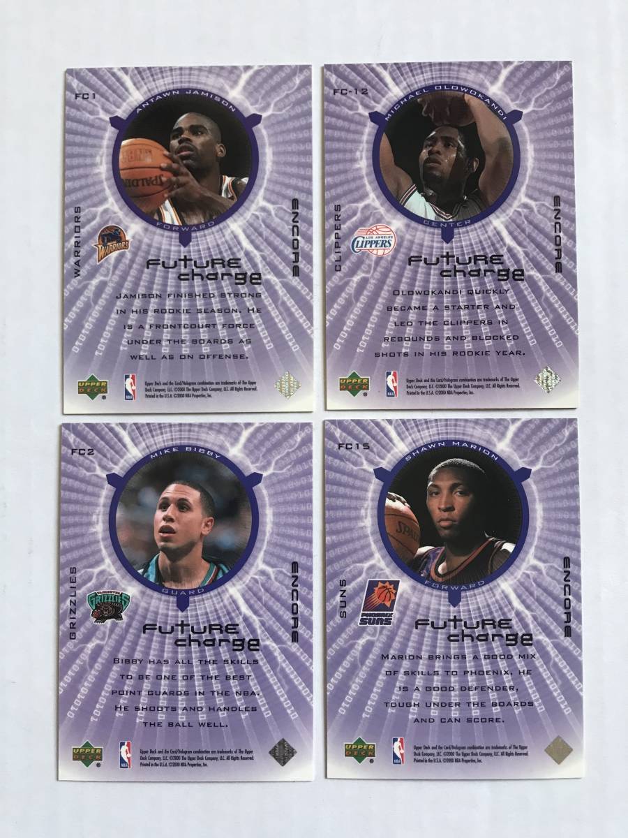 99-00 Upper Deck（Antawn Jamison, Michael Olowkandi, Mike Bibby, Shawn Marion）Future Charge インサート　4枚セット_画像2