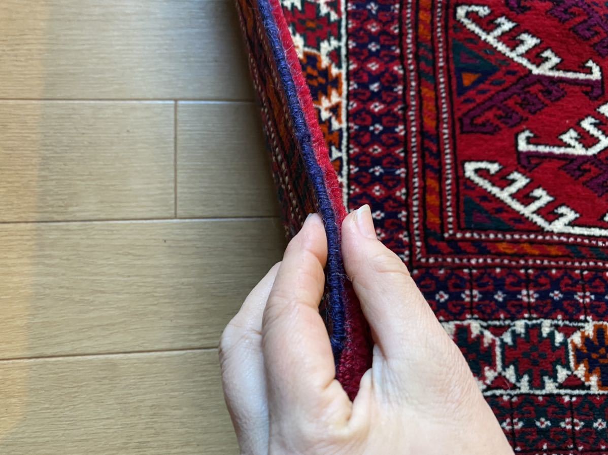 トルコを応援！四季を通じて使えるトゥルクメンヤムットブハラ絨毯！美しいワインレッド和室にも合う見事な絨毯！部族の紋章ケプセ柄が素敵_画像10