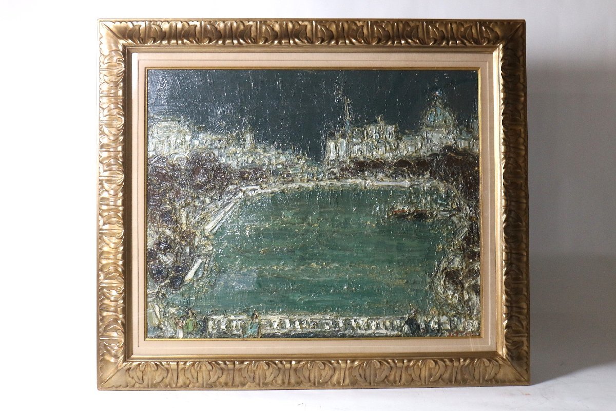  Andre *kotabo[ Paris. . water ] 1980 year work oil painting . large frame goods / Andore COTAVOZ Paris scenery Paris inundation 