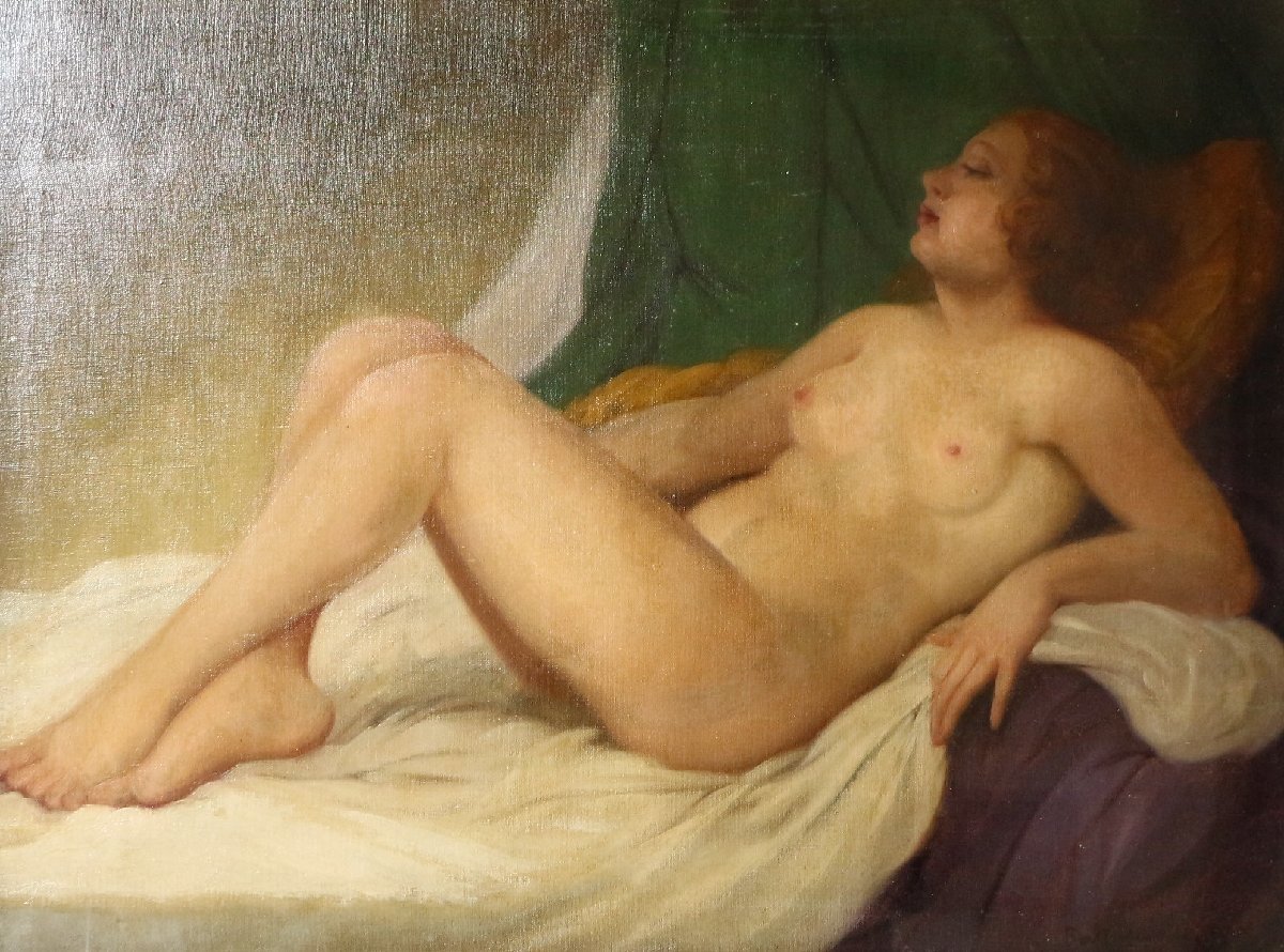 ブレットシュナイデル 「夢」 油彩画 大型額装品 / 時代 油彩人物画 裸婦