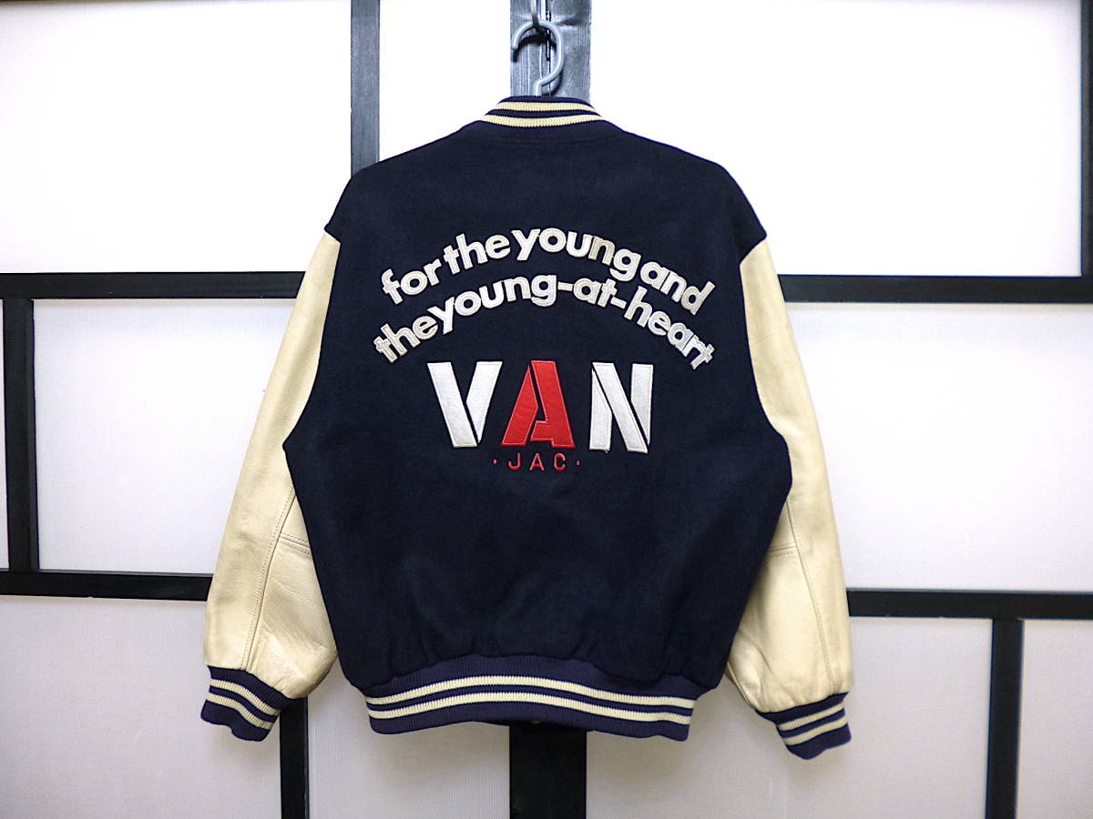 80s Van арка Logo рукав кожа куртка / 80 годы 89 год VAN JAC Van ja Kett подлинная вещь Vintage 