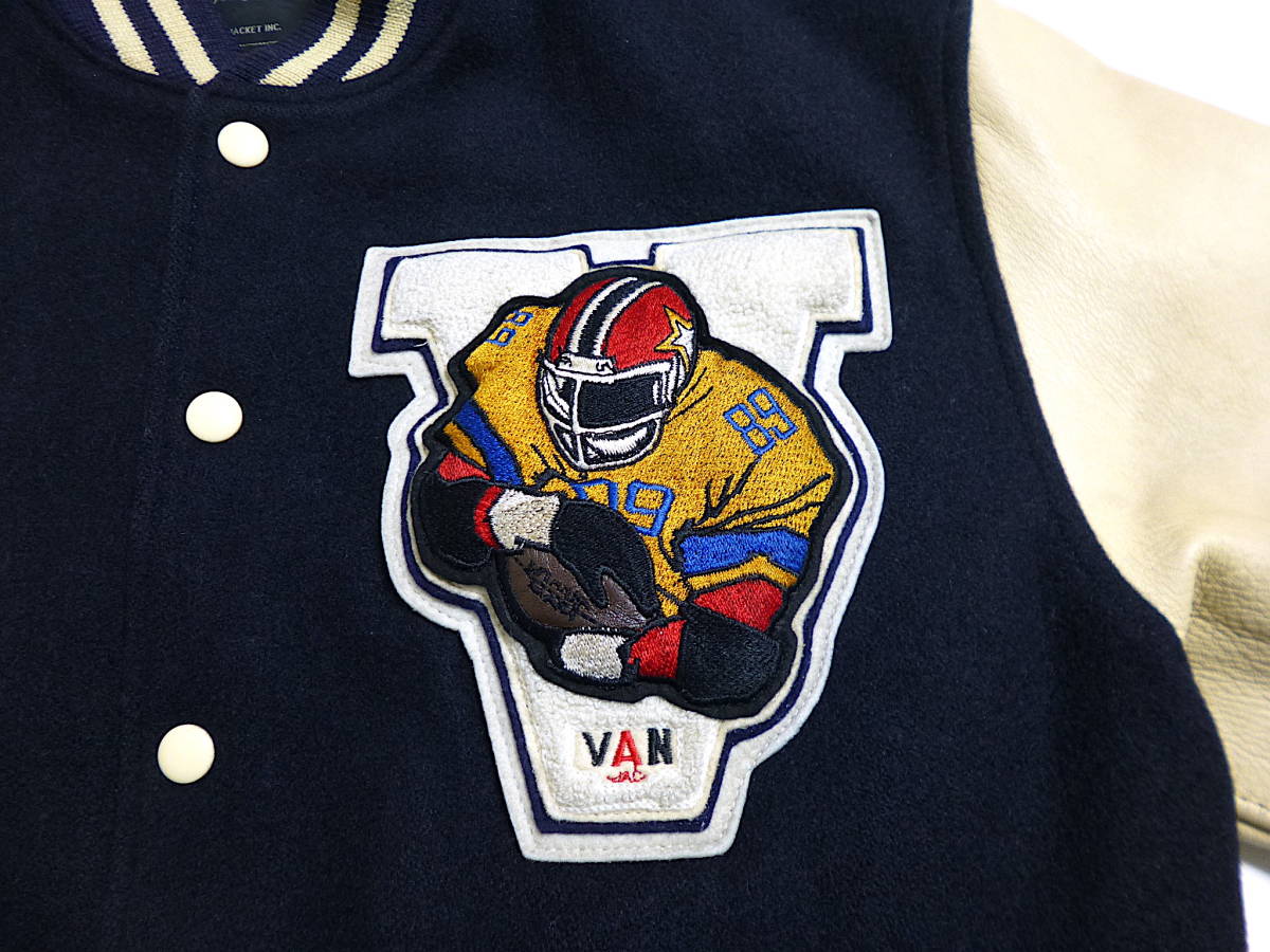 80s Van арка Logo рукав кожа куртка / 80 годы 89 год VAN JAC Van ja Kett подлинная вещь Vintage 