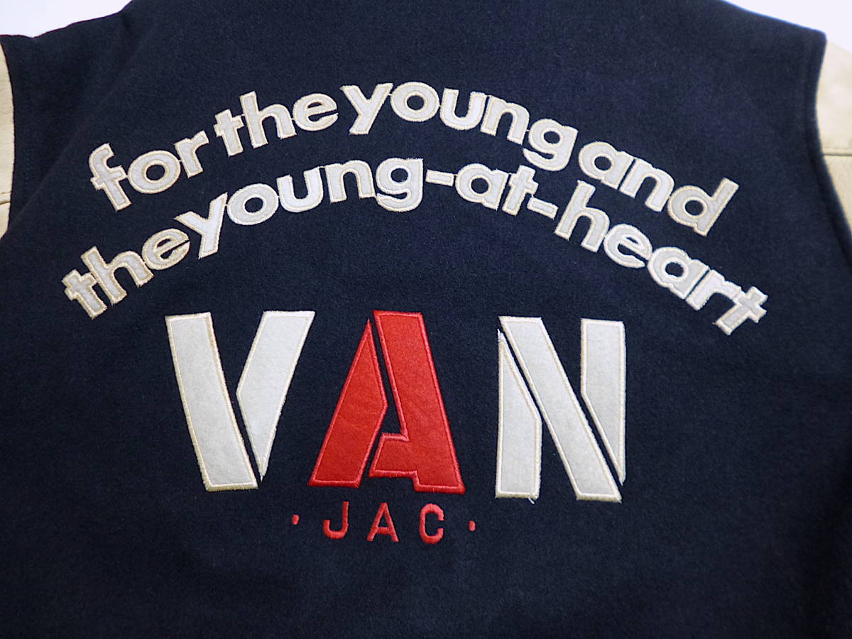 80s Van арка Logo рукав кожа куртка / 80 годы 89 год VAN JAC Van ja Kett подлинная вещь Vintage 