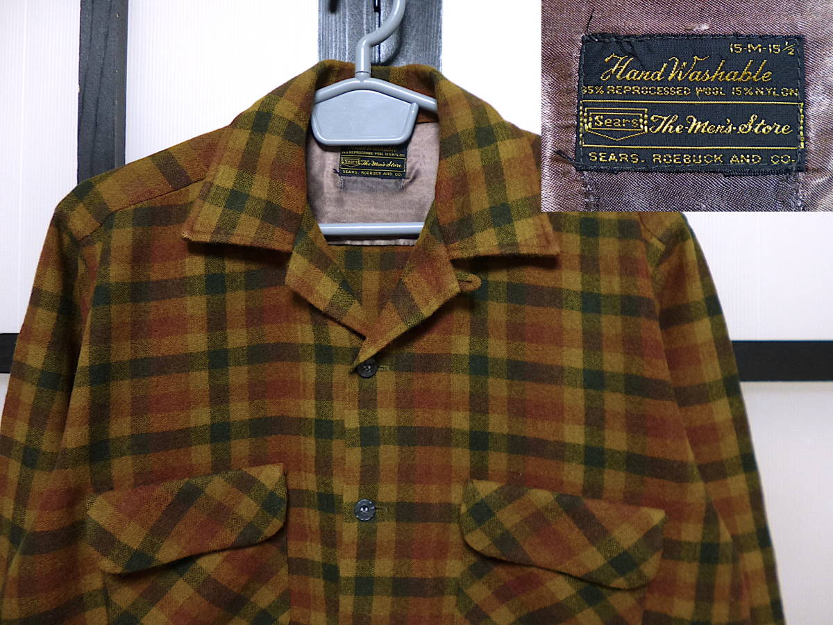 US古着 70s シアーズ チェック柄 ボックス ネルシャツ / 70年代 Sears ウール Vintage ビンテージ OLD オールド Flannel Shirt