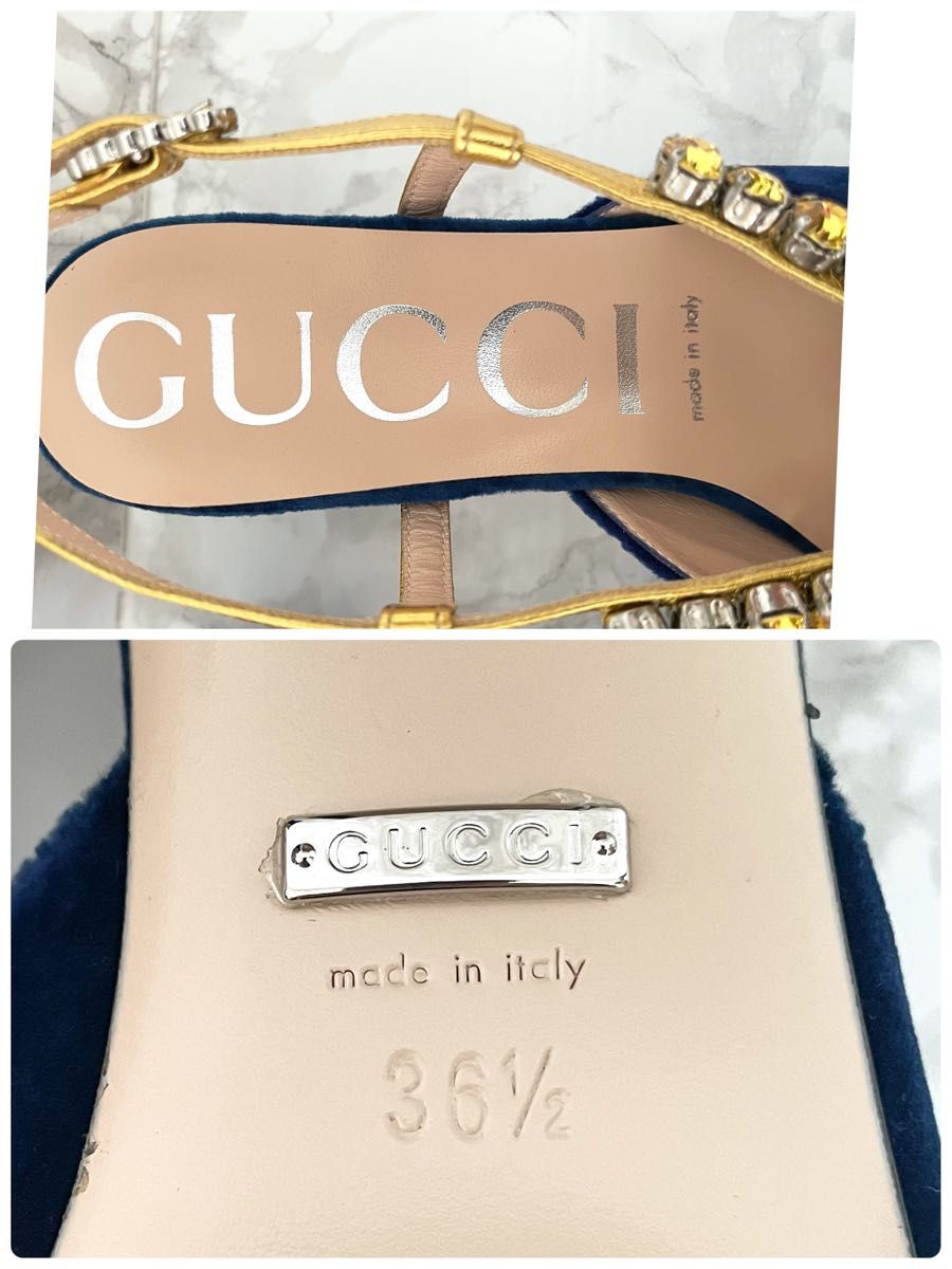 GUCCI パンプス こうもりモチーフ ラインストーン ベロア ブルー