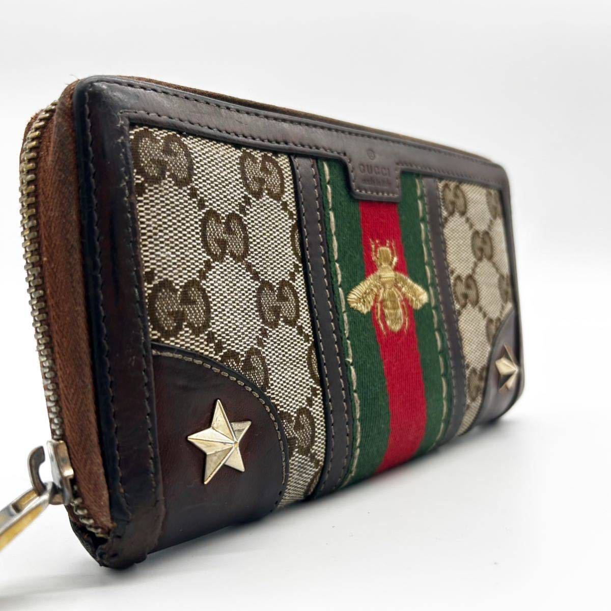 GUCCI グッチ 長財布 シェリーライン ビー スター ラウンドファスナー-