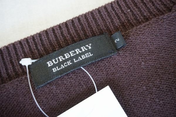 【即決】BURBERRY BLACK LABEL バーバリーブラックレーベル メンズ Vネックニット 羊毛混 トップス 胸ロゴ 茶系 サイズ:2 【792172】_画像5