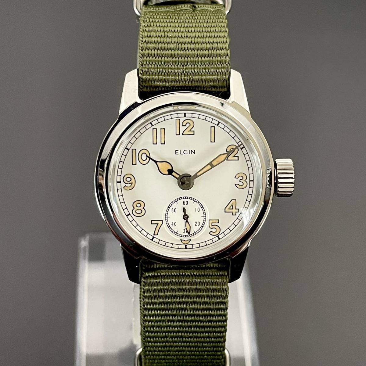 超希少】ELGIN/エルジン/腕時計/手巻き/ミリタリー/ホワイト文字 超希少】ELGIN/エルジン/腕時計/手巻き/ミリタリー/ホワイト文字