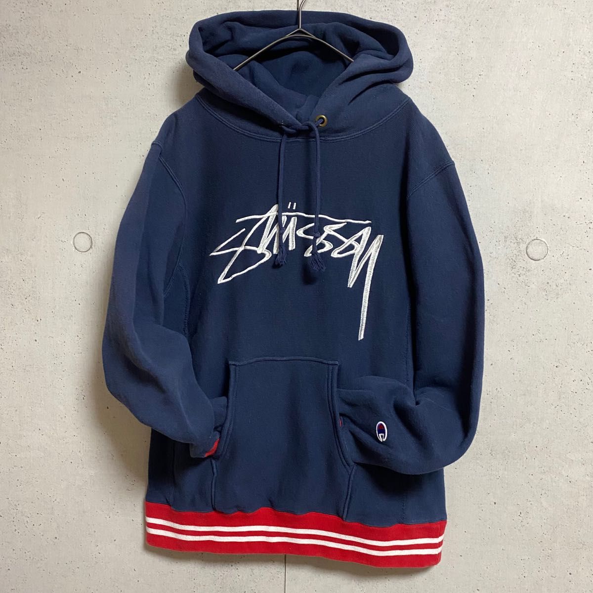 STUSSY×champion/ステューシー　チャンピオン　コラボ　リバースウィーブ　パーカー　メンズS ユニセックス　古着