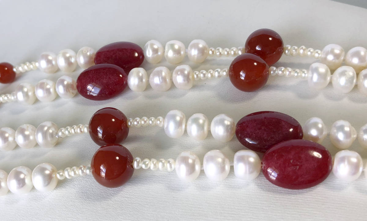  pearl layer 100%* natural fresh water pearl . red ... long necklace * black *115cm