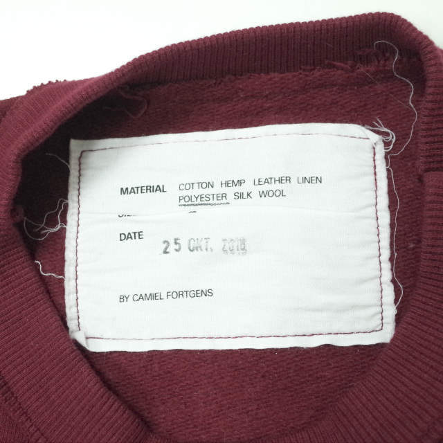 CAMIEL FORTGENS カミエル フォートヘンス long crew sweater カットオフスウェット P/N 07.04.01 M WINE RED プルオーバー トップス g8498_画像3