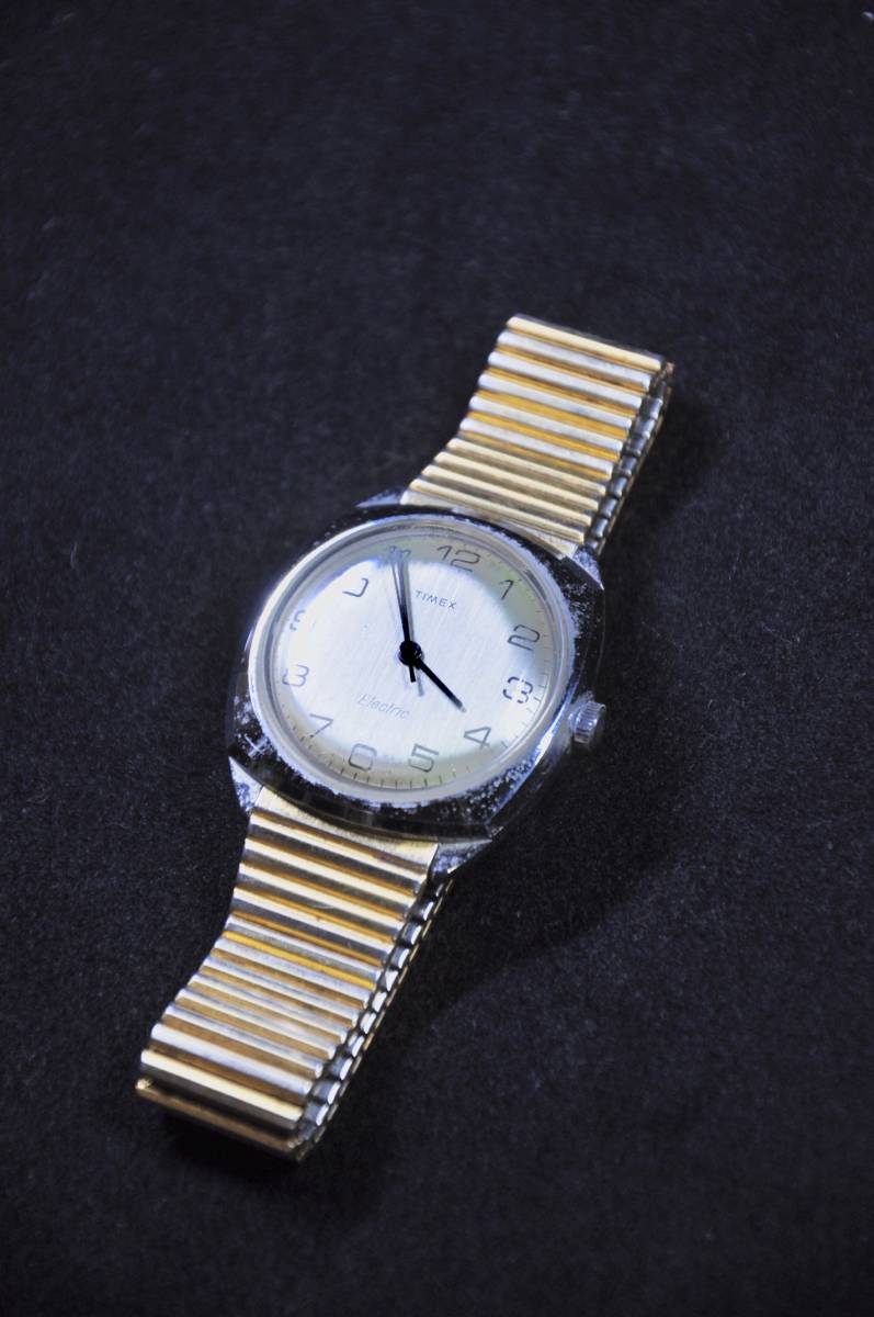 ビンテージ 1980年代 米TIMEX社 TIMEX Electric メンズ腕時計 speidel製蛇腹バンド H4cm×W4.8cm×D1.2cm （電池切れのため動作未確認）FAB_画像2