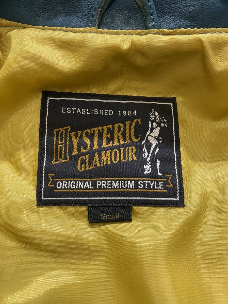 ■ HYSTERIC GLAMOUR ヒステリックグラマー ■ 上質 本革 羊革 レザー 斜めジップ シングル ライダース ジャケット グリーン S_画像4