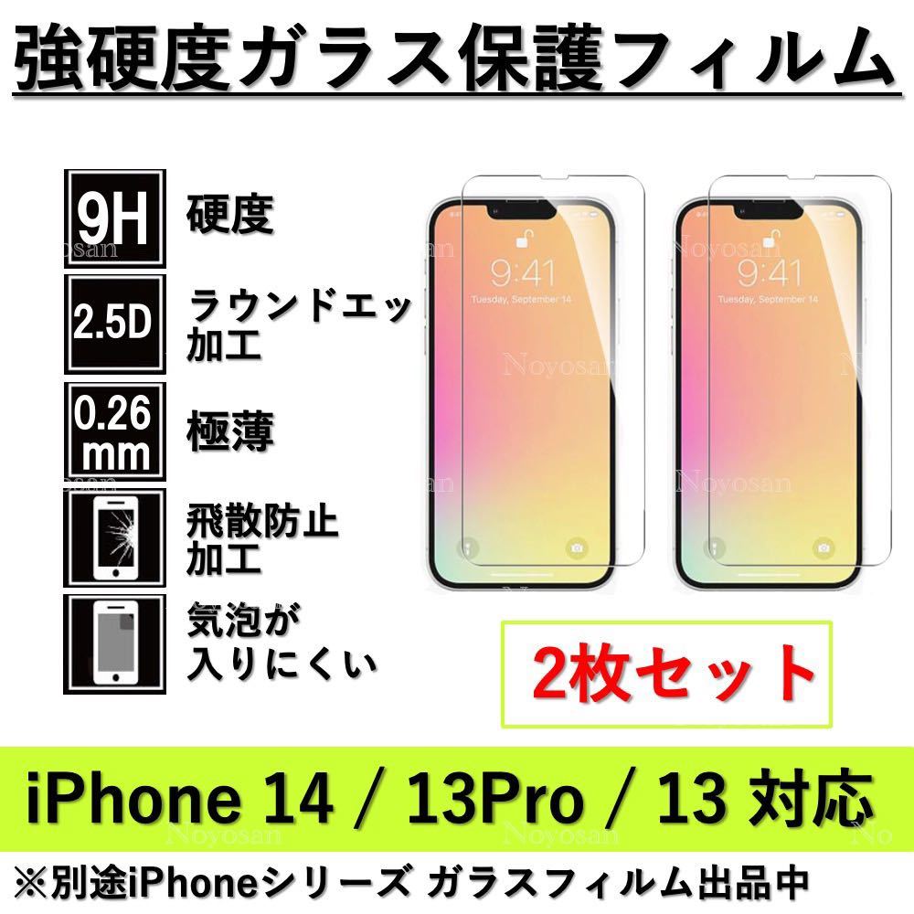 iPhone 14 / iPhone 13Pro / iPhone 13 強硬度ガラス保護フィルム 2枚セットの画像1