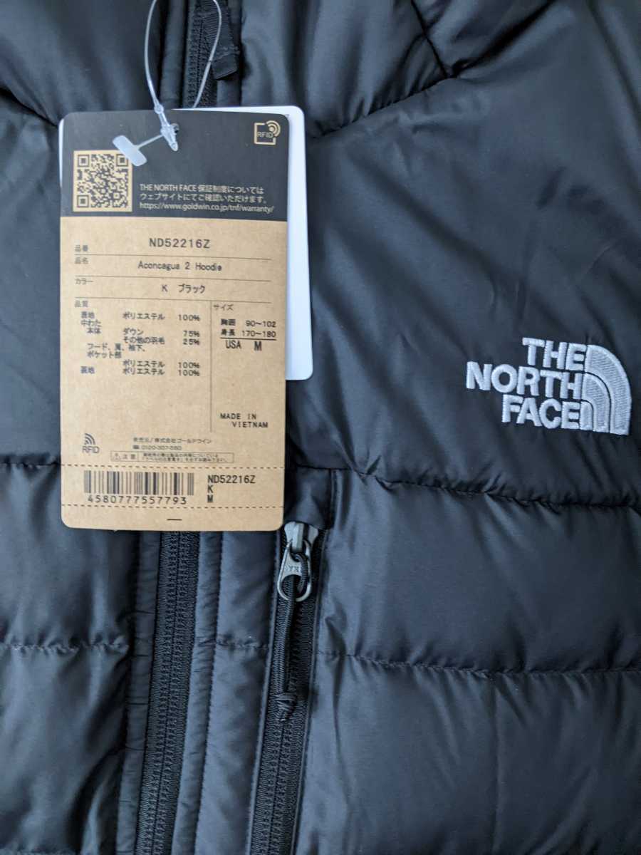 未使用/ザノースフェイス　ダウン/THE NORTH　FACE/フードジャケットブラックパーカー/メンズUS　Mサイズ/M-L相当　アコンカグア2 フーディ