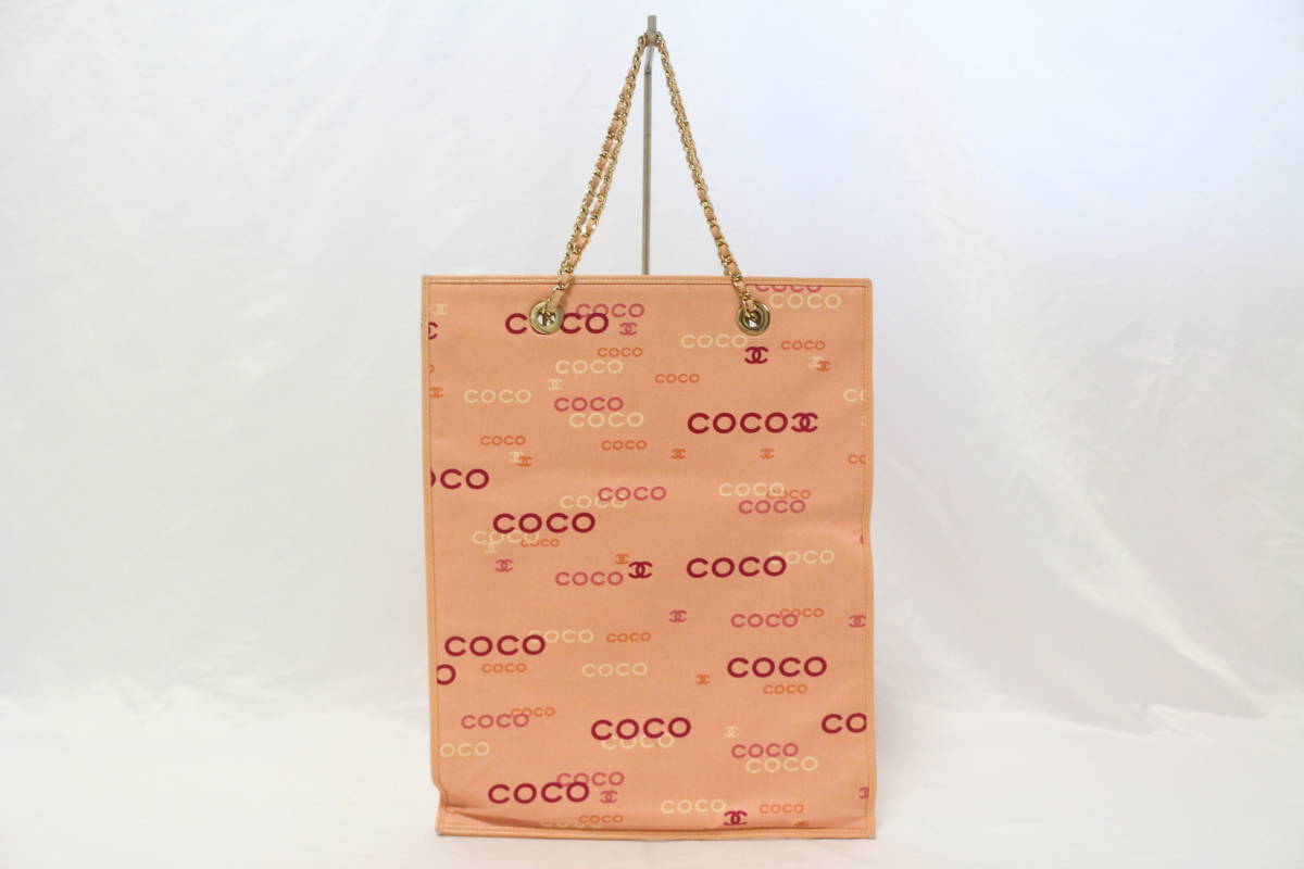 5A2217【本物保証】シャネル チェーン トート ショルダー バッグ coco ココマーク ロゴ キャンバス ピンク CHANEL_画像2