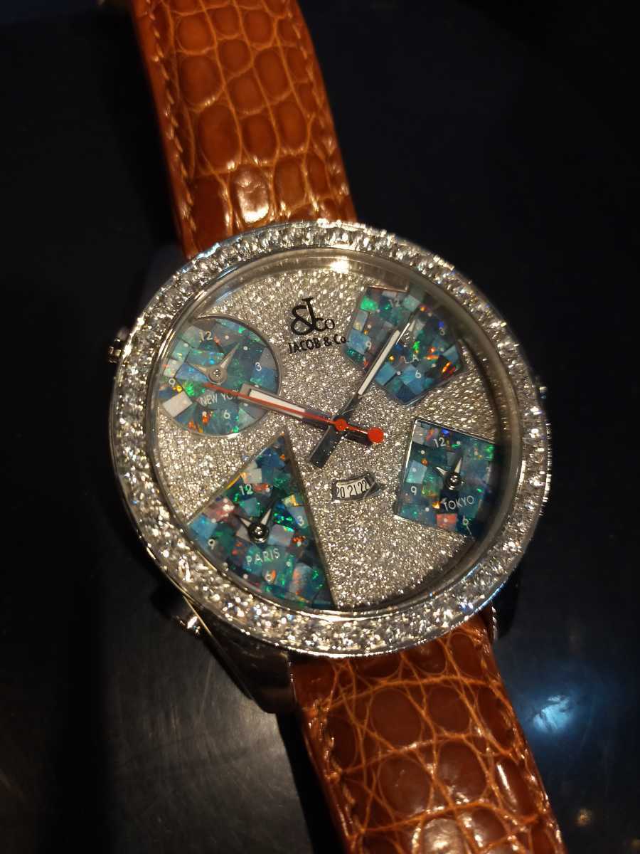 JACOB&Co ファイブタイムゾーン47 純正ダイヤ 時計 ジェイコブ 腕時計 フルダイヤ ダイヤモンド fivetimezone JACOB ギラギラ 付属品あり