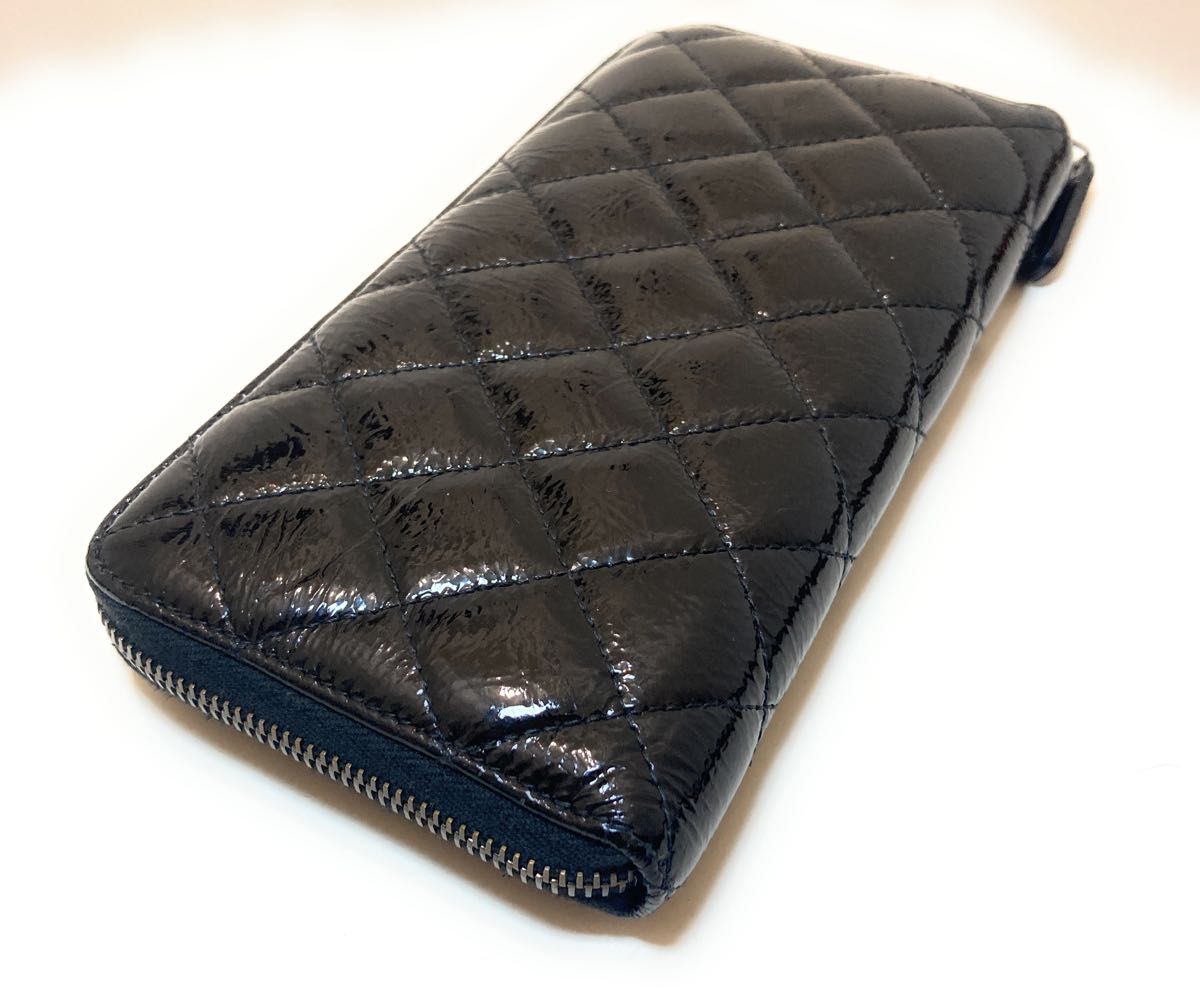 絶品】 正規品☆シャネル 長財布 エナメル マトラッセ 黒 ラウンド