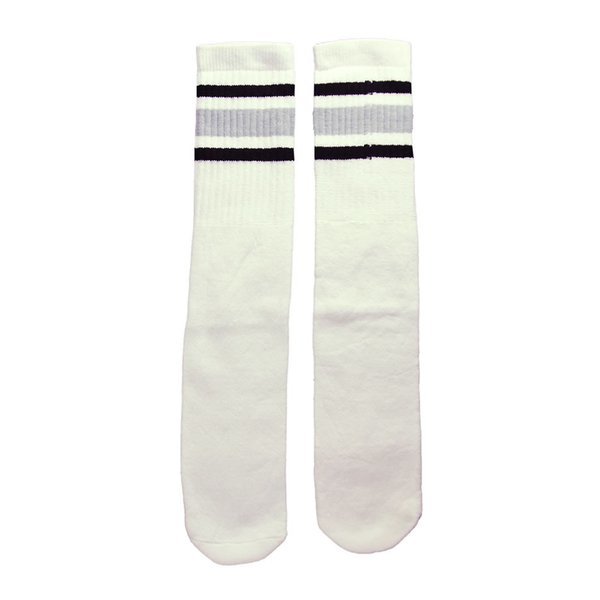 SkaterSocks ロングソックス 靴下 男女兼用 ソックス スケボー Knee high White tube socks with Black-Grey stripes style 3 (22インチ)_画像1