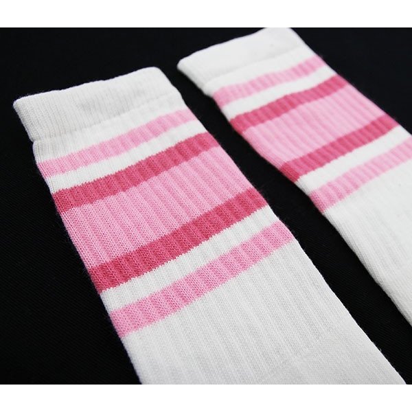 SkaterSocks ロングソックス 靴下 Knee high White tube socks with Baby Pink-BubbleGum Pink stripes style 4 (25インチ)_画像2