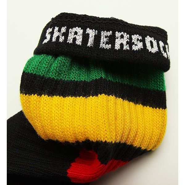 SkaterSocks ロングソックス 靴下 Mid calf Black tube sock with Green-Gold-Red stripes style 1 (19インチ) ラスタ レゲエの画像3