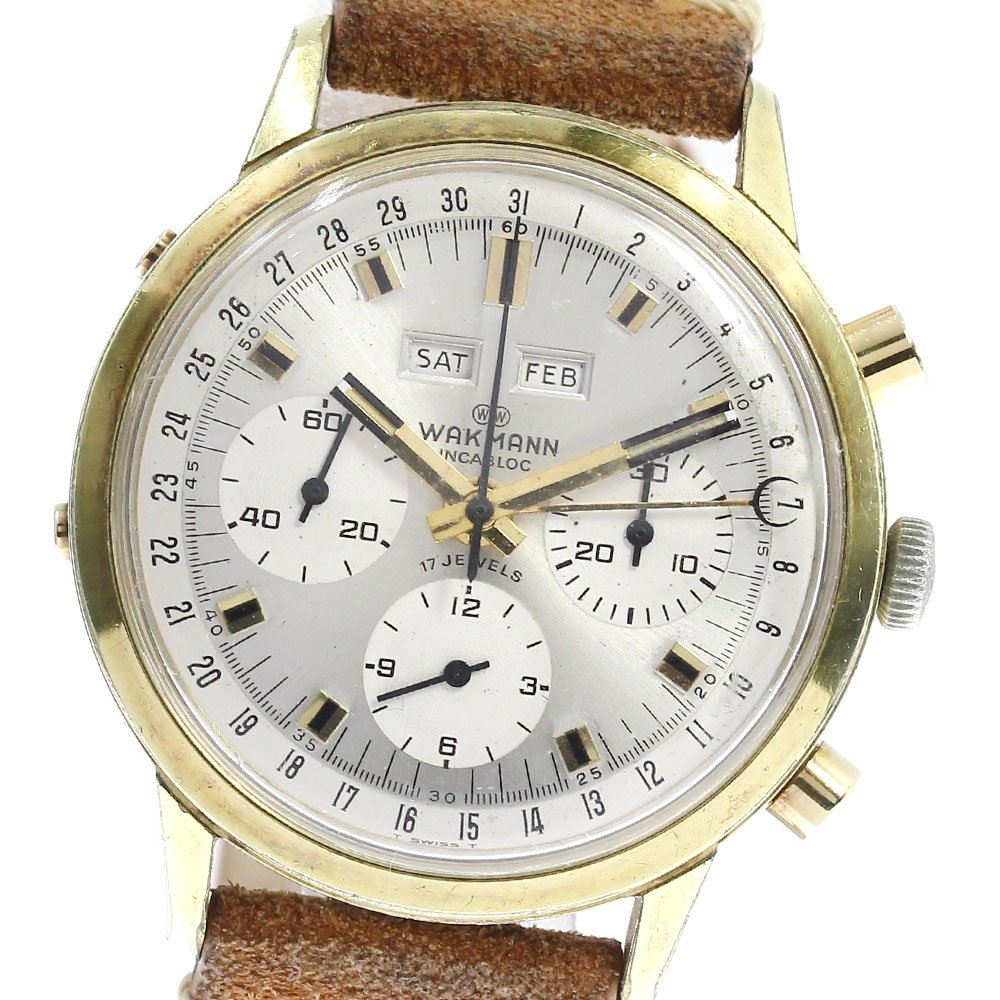 * Junk [WAKMANN]wa bear nCal.730 chronograph day date 73.1308.21 hand winding men's _720218