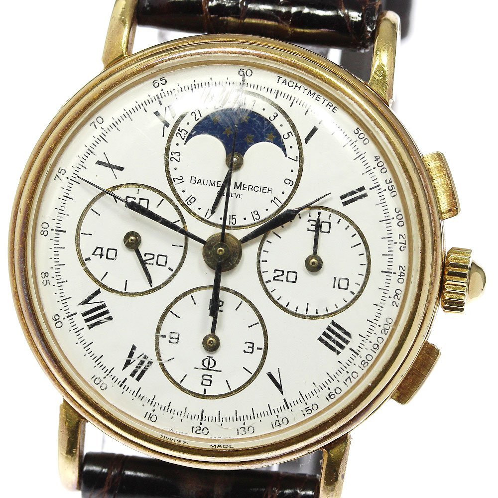 * Junk [Baume & Mercier] Baum &merusheK18 chronograph moon phase self-winding watch men's _701448