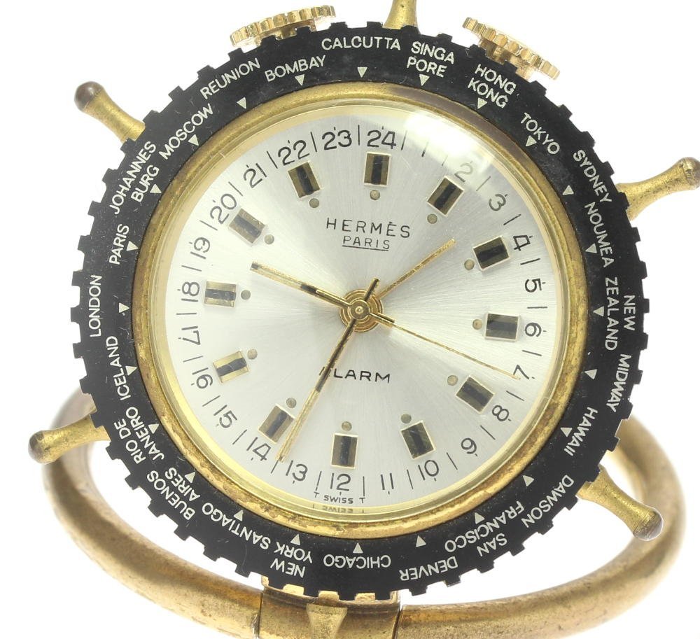 箱付き【HERMES】エルメス 舵輪時計 アラーム 手巻き ボーイズ 置時計