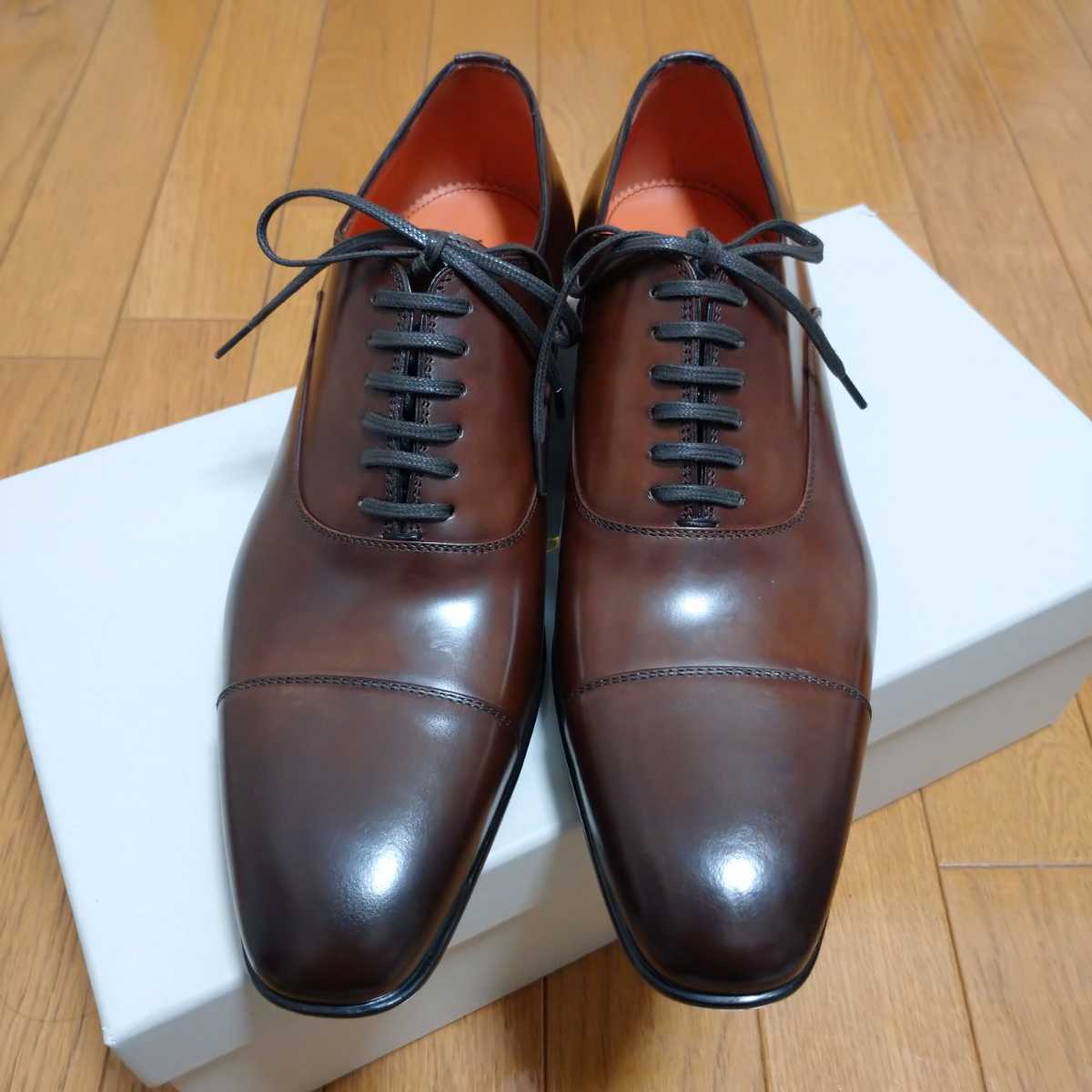 Santoni ストレートチップ 5 ダークブラウン サントーニ キャップトゥ 濃茶　靴