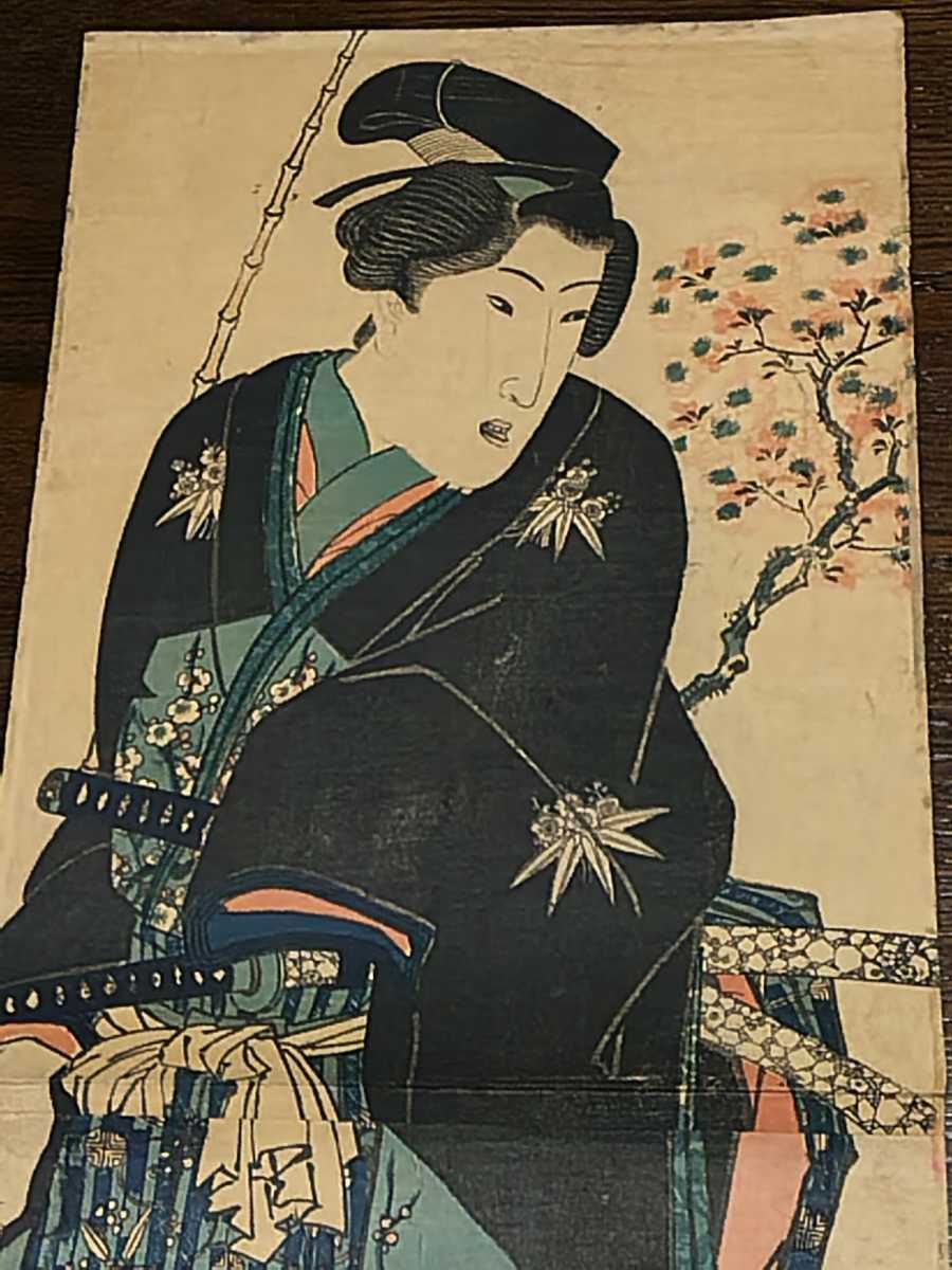 【古雅】浮世絵版画・時代物・国貞　香蝶楼国貞　江戸木版画　掛軸　錦絵　大判２枚続き　_画像5