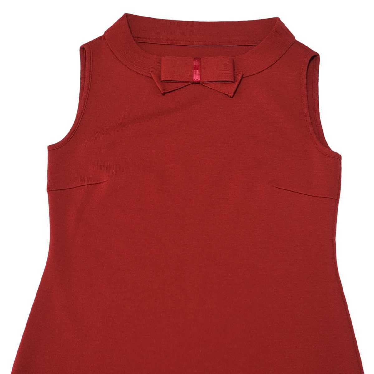 極美品】日本製 ルネ Rene リボン付 ニットワンピース 赤 ノースリーブ