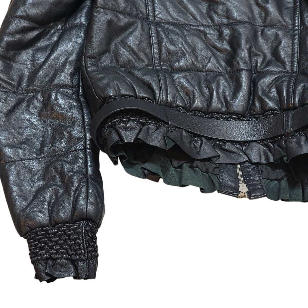 【美品】参考定価約17万 パトリツィアペペ PATRIZIA PEPE 中綿 レザージャケット 黒 レザーブルゾン 40 レザーキルティングジャケット