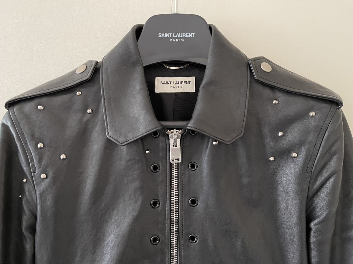 SAINT LAURENT PARISサンローラン 14SS シングル ライダース 44 スタッズ エディ レザージャケット 国内正規品 ケリングジャパン 羊革_画像6