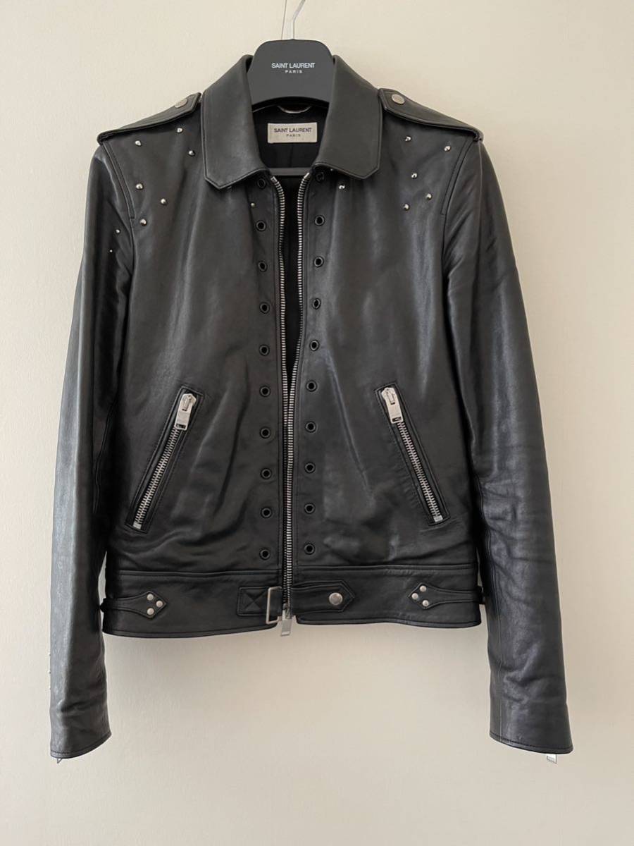 SAINT LAURENT PARISサンローラン 14SS シングル ライダース 44 スタッズ エディ レザージャケット 国内正規品 ケリングジャパン 羊革_画像2