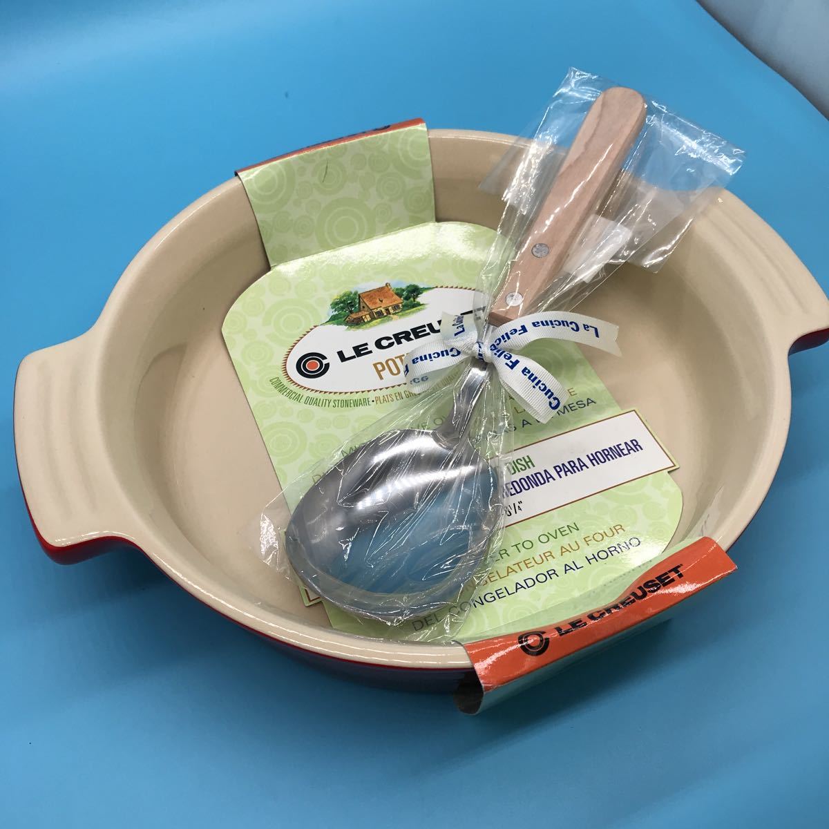 サ) 【未使用品】 ル・クルーゼ ラウンドグラタン皿 21㎝ レッド スプーン付き 管理O LE CREUSET ルクルーゼ ベーキングディッシュ の画像7