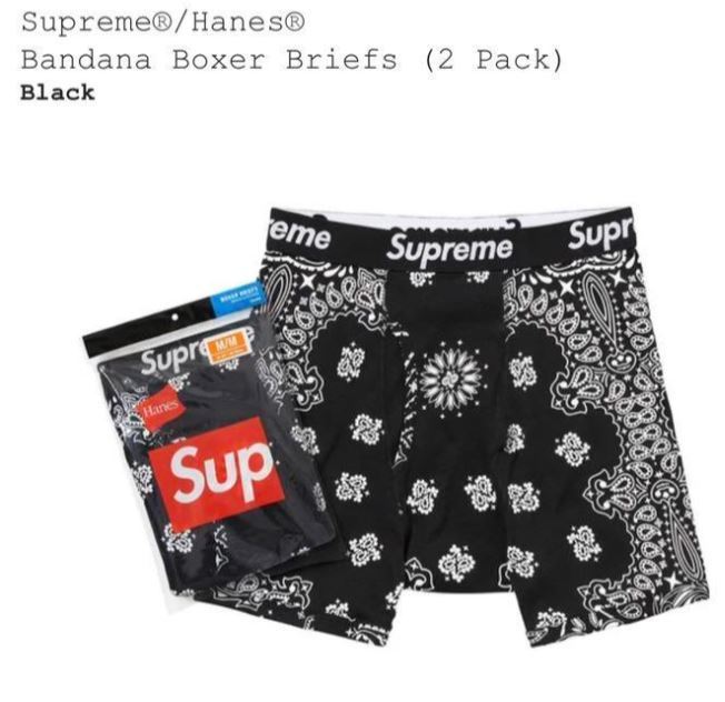 新品未開封 Supreme Hanes Bandana Boxer Briefs Black ブリーフ 黒 パンツの画像1