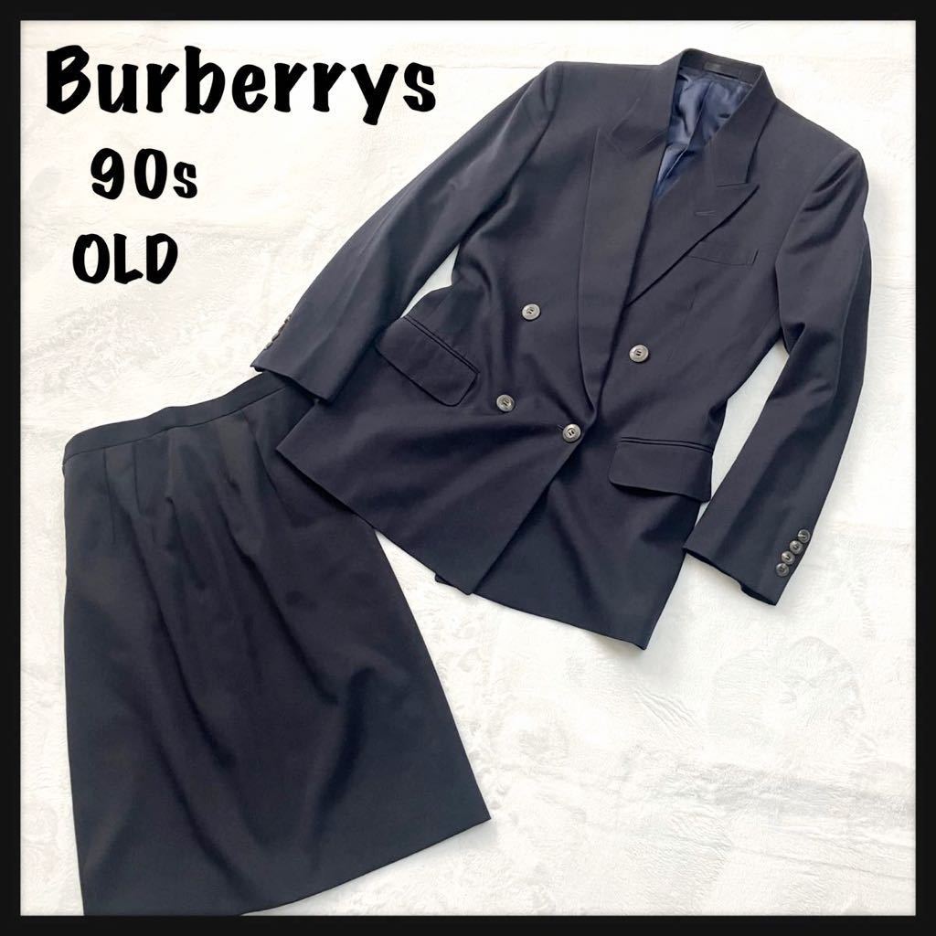 【希少】90s Burberry’sバーバリー セットアップ スーツスカート ダブル ジャケット 紺ブレザー