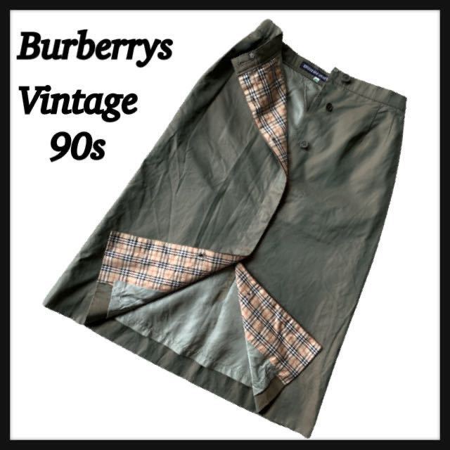 【超希少】90s BURBERRYS バーバリー フロントボタン トレンチ スカート 巻きスカート ノバチェック 玉虫色_画像1