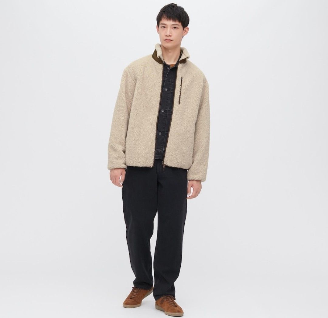 UNIQLO 防風 ボア フリース フルジップ ジャケット XL ベージュ ブルゾン スタンドカラー ユニセックス ユニクロ