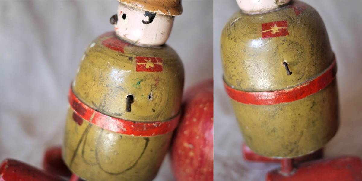 戦前の兵隊人形 トコトコ人形 木製玩具 坂を下る人形 木製人形 動く