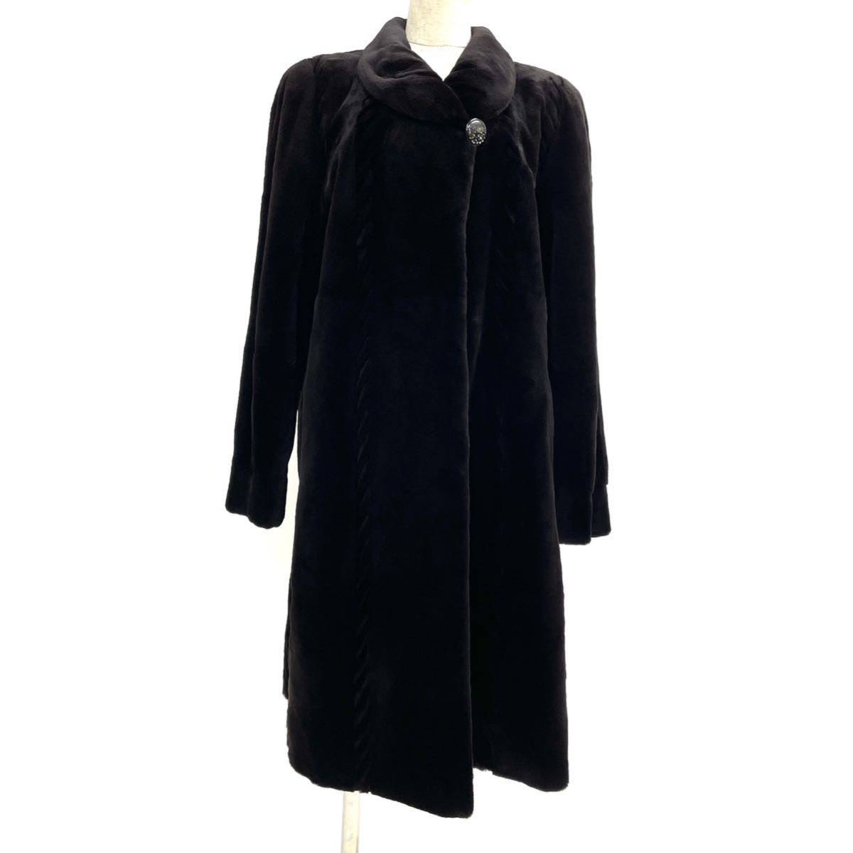 【七福】fk1248 SAGAMINK ロングコート デザインコート ミンクコート ブラックミンク シェアードミンク 貂皮 mink身丈 約 100cm_画像1