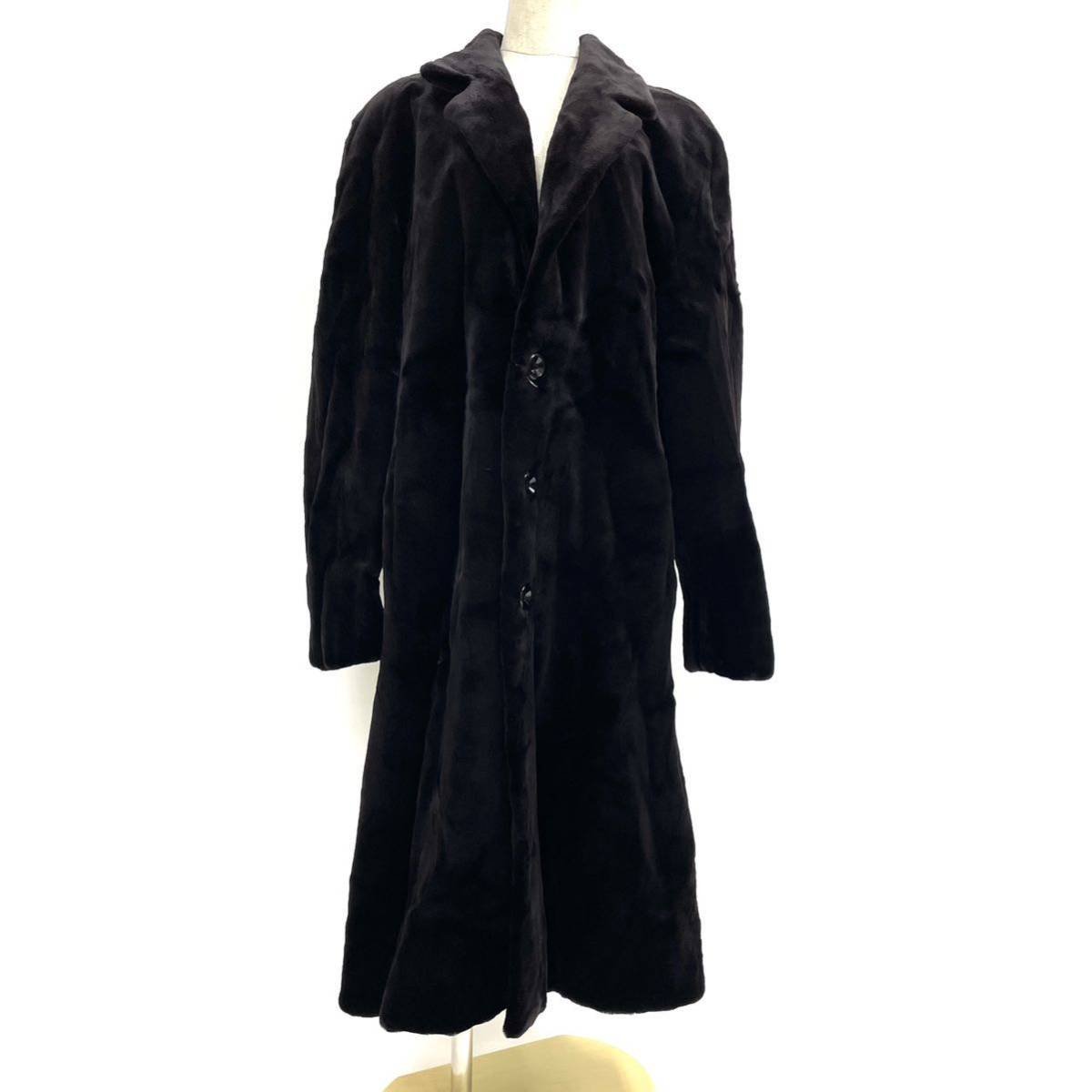 【七福】fk1276 紳士コート メンズコート ロングコート デザインコート ブラックミンク シェアードミンク 貂皮 mink 身丈 約 115cm_画像1