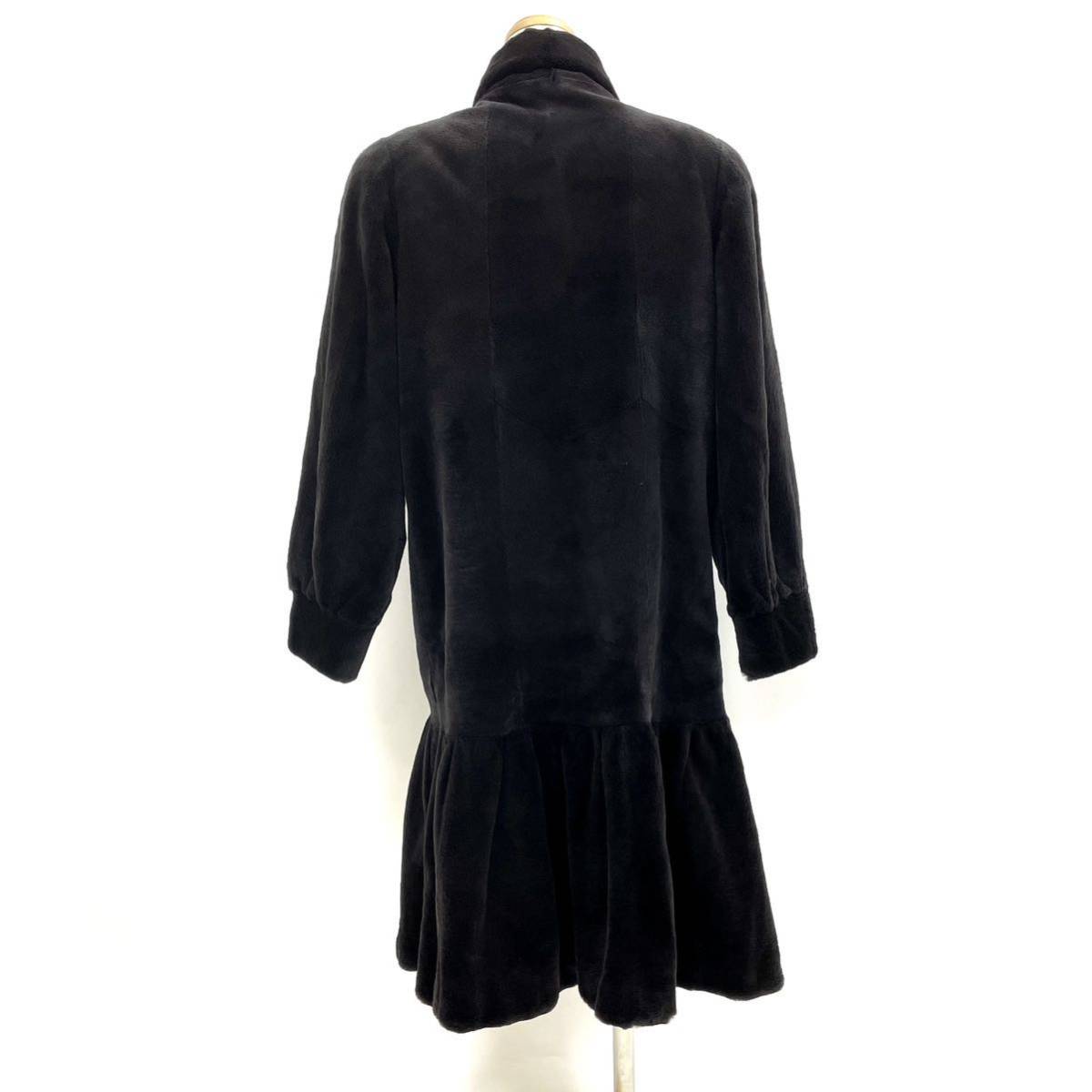 【七福】fk1388 SAGAMINK ロングコート デザインコート ミンクコート シェアードミンク フリル ブラックミンク 貂皮 mink身丈 約 100cm_画像3