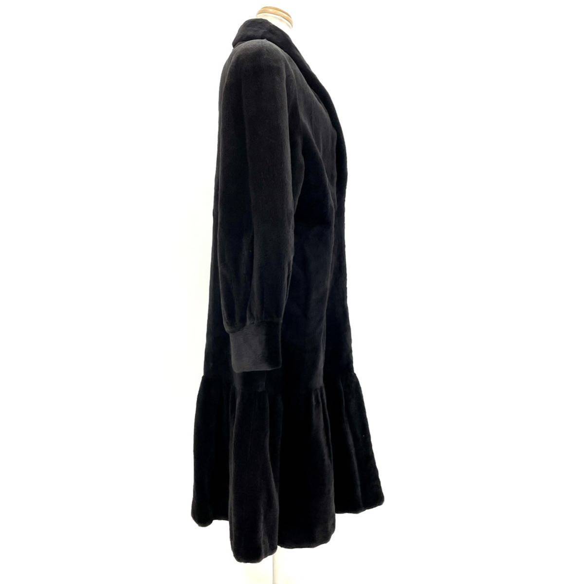 【七福】fk1388 SAGAMINK ロングコート デザインコート ミンクコート シェアードミンク フリル ブラックミンク 貂皮 mink身丈 約 100cm_画像4
