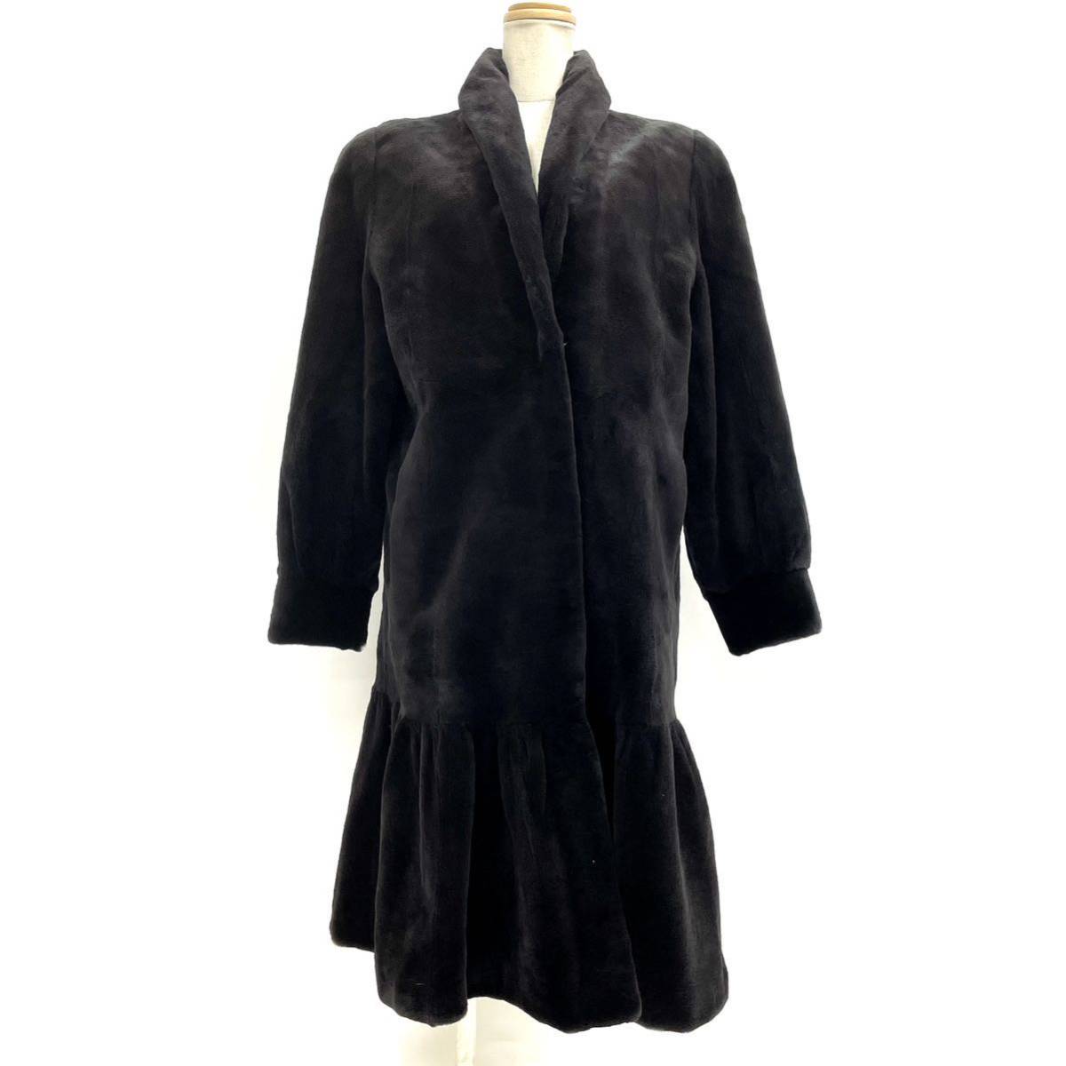 【七福】fk1388 SAGAMINK ロングコート デザインコート ミンクコート シェアードミンク フリル ブラックミンク 貂皮 mink身丈 約 100cm_画像1