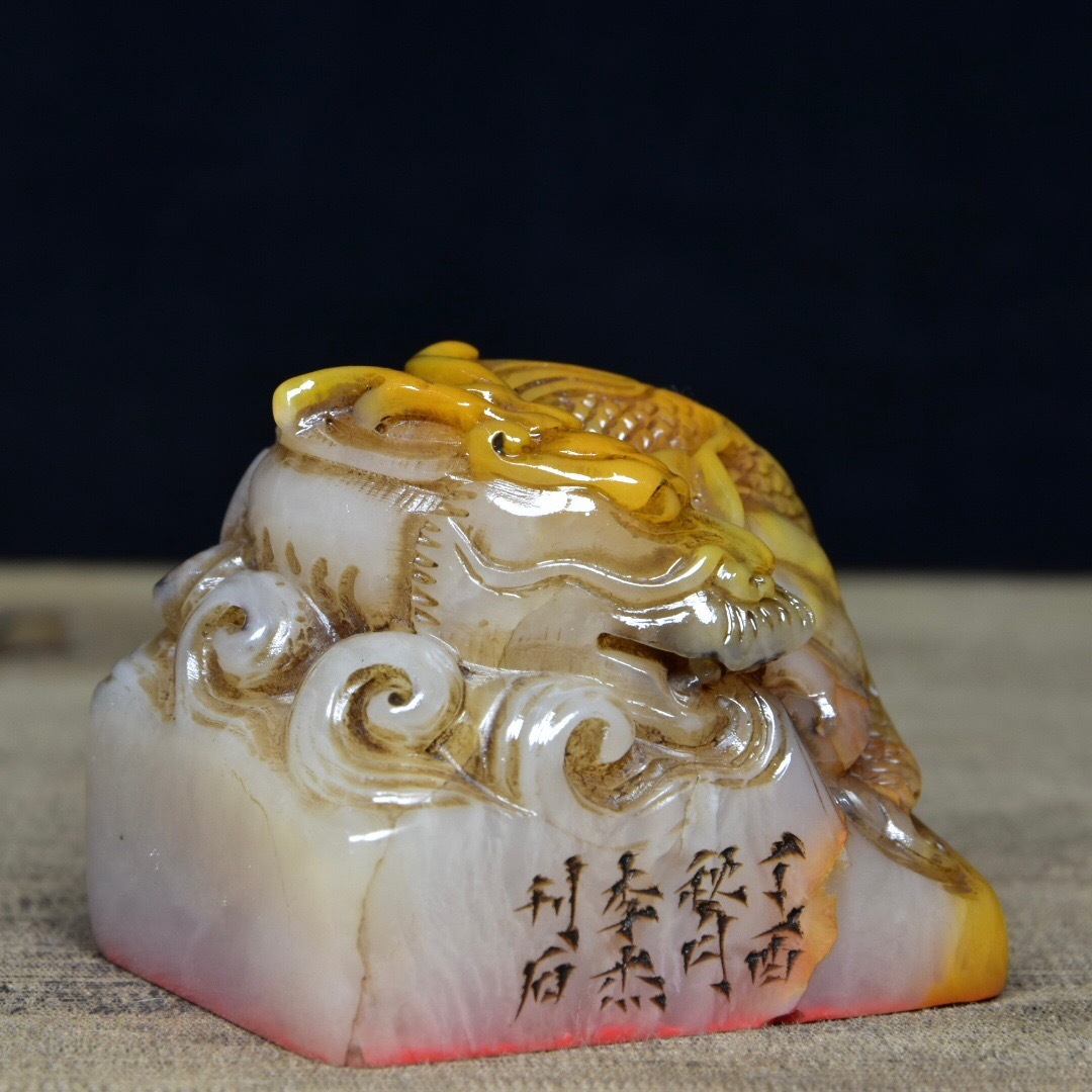 清・古寿山石・田黄石彫・獣紋章・印章』極細工・時代物・古賞物 清・古寿山石・田黄石彫・獣紋章・印章』極細工・時代物・古賞物