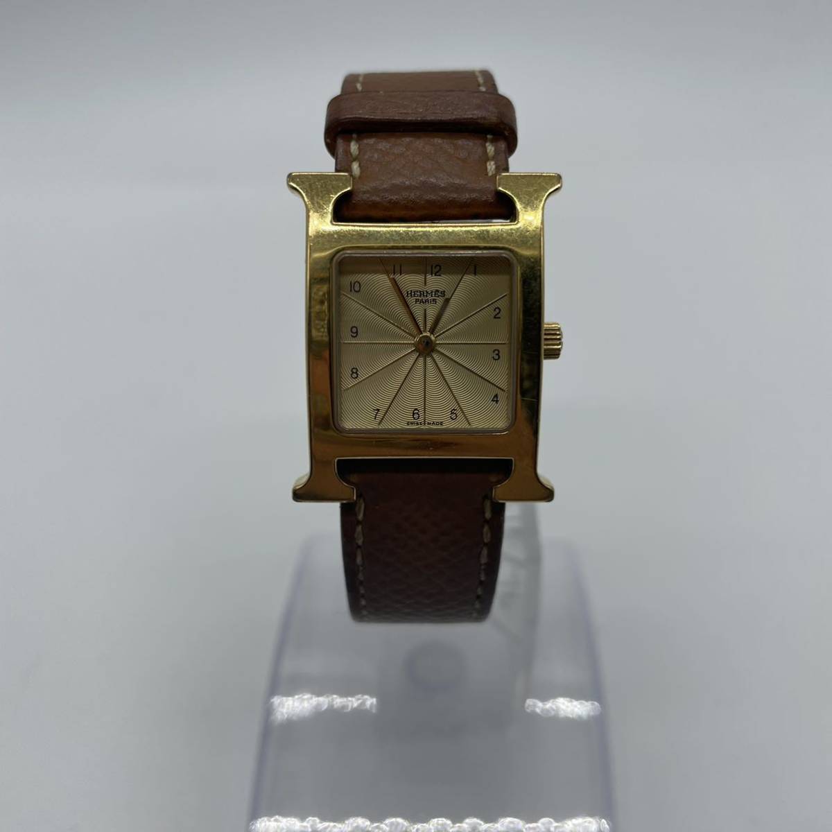HERMES エルメス Hウォッチ HH1.201 SS×レザー アイボリー文字盤