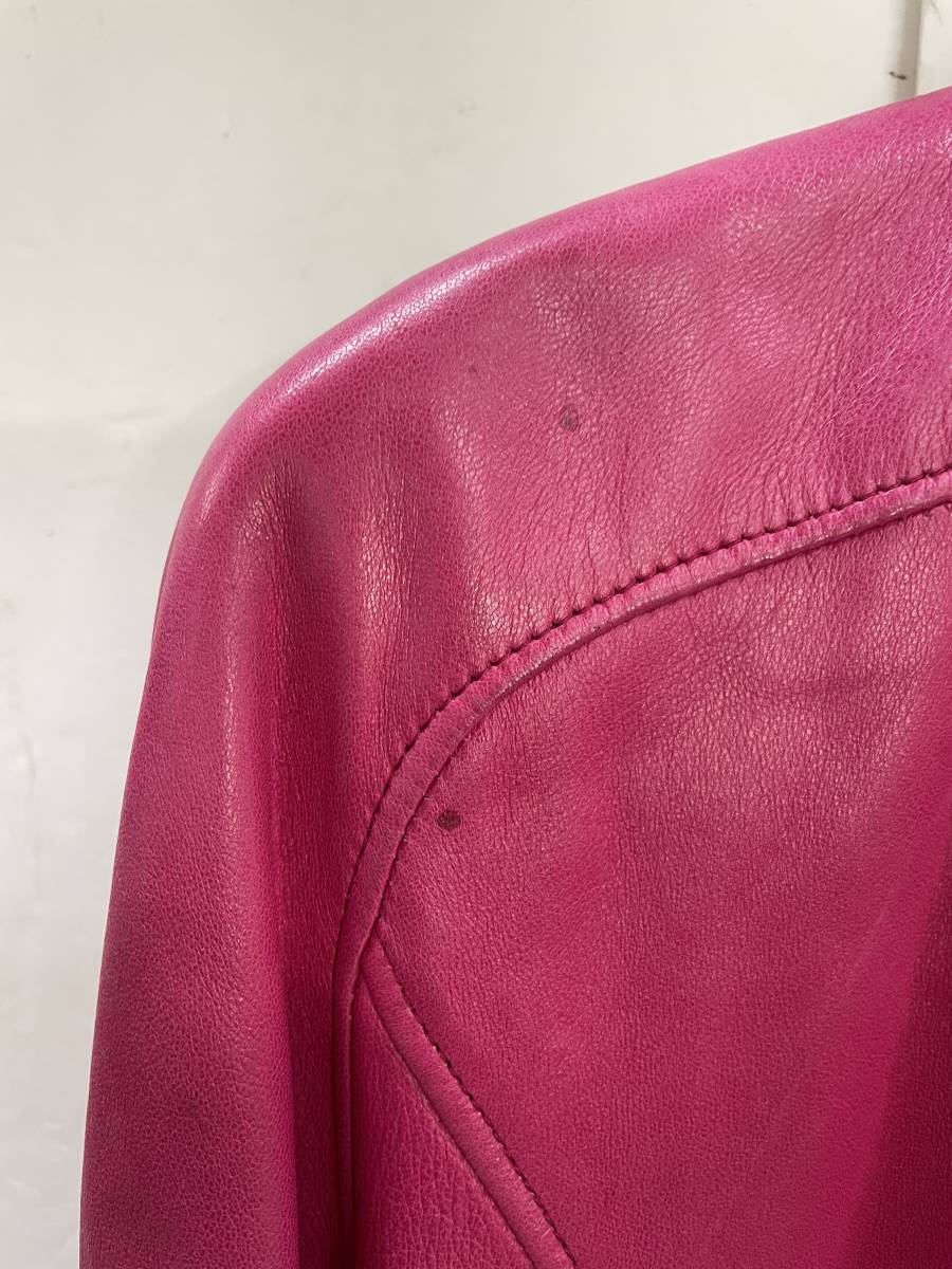 スペイン製 レディース レザーコート ピンク ビビットカラー ファッション 小物 上着 羽織 おしゃれ W0125●16の画像8