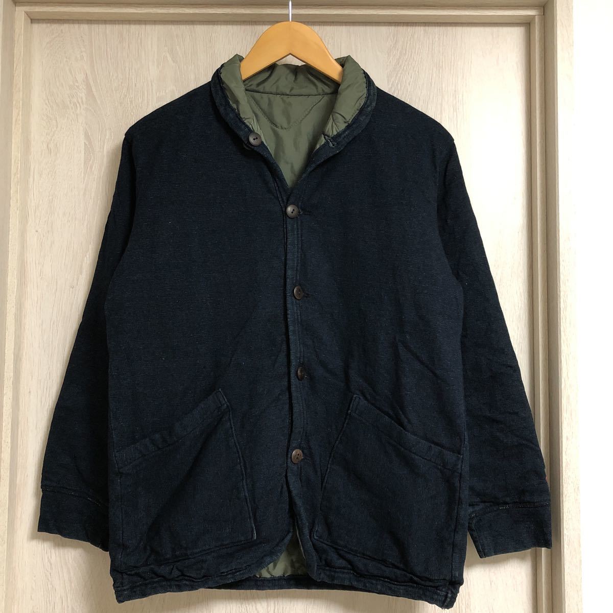 (k) 45rpm インディゴ ナイロン&Tシャツ 中綿 キルティング リバーシブル ウッドボタン サイズ1 カーキ ジャケット